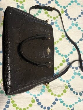 Coach Black Embossed Leather Satchel with Gold Hardware